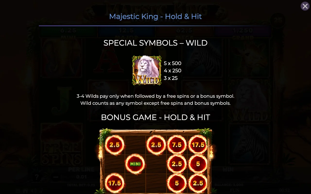Special symbols - wild — Majestic King Hold Hit