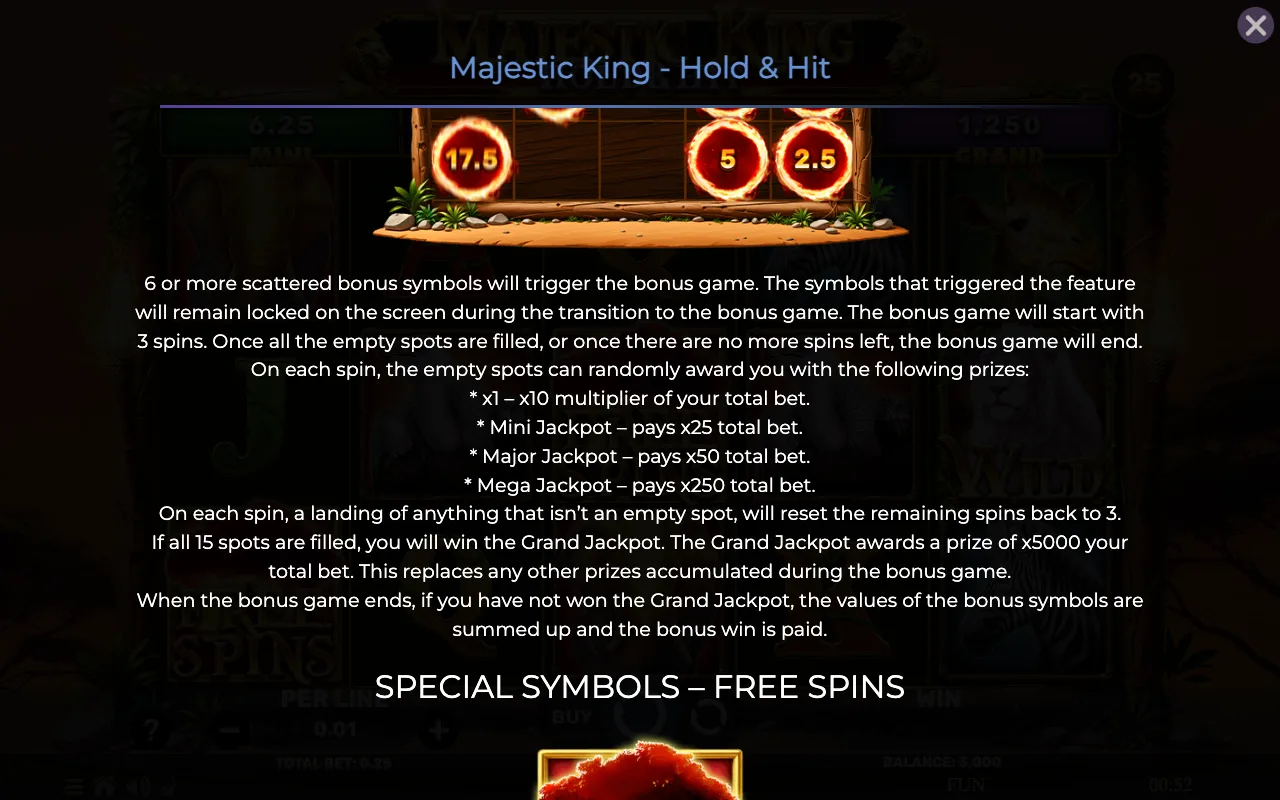 Game rules, page 2 — Majestic King Hold Hit