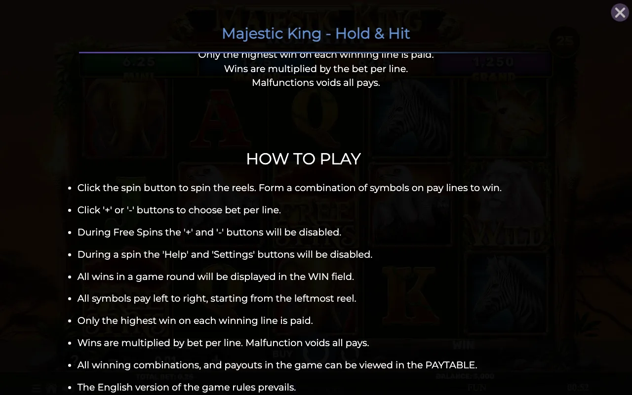How to play — Majestic King Hold Hit