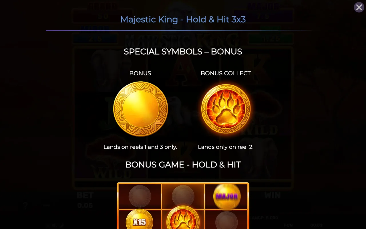 Special symbols - bonus — Majestic King Holdhit 3x3