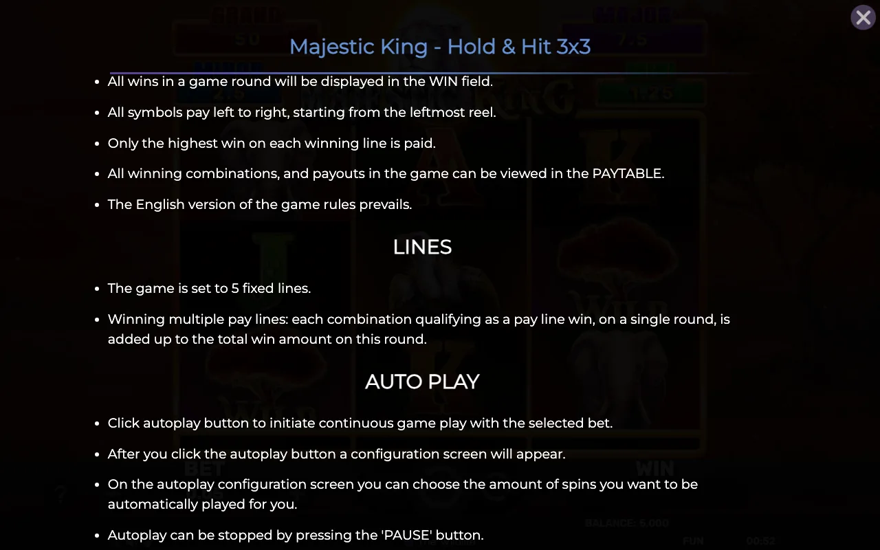 Game rules, page 7 — Majestic King Holdhit 3x3