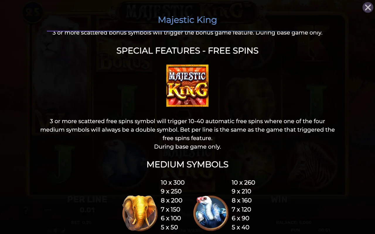 Special features - free spins — Majestic King