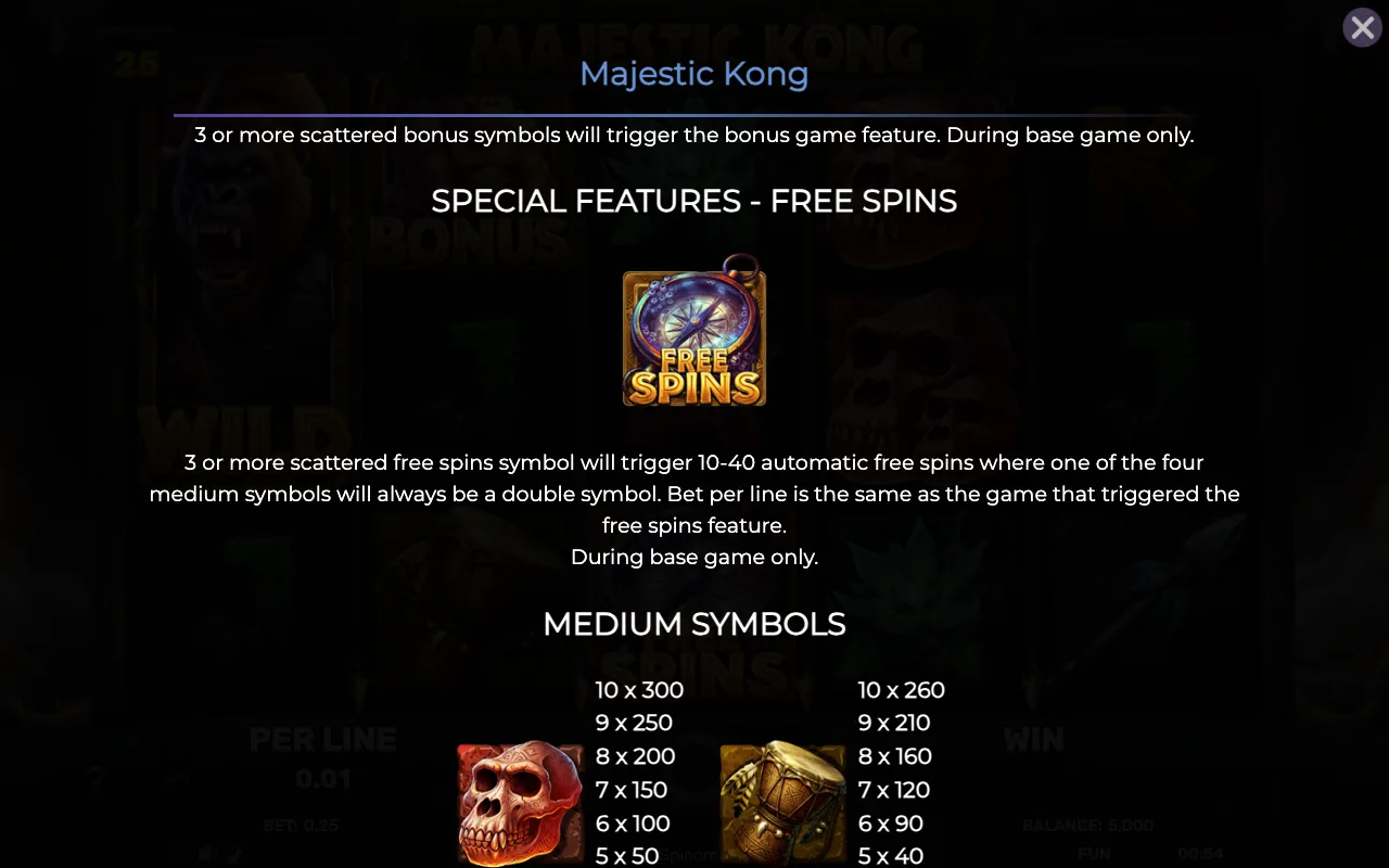 Special features - free spins — Majestic Kong