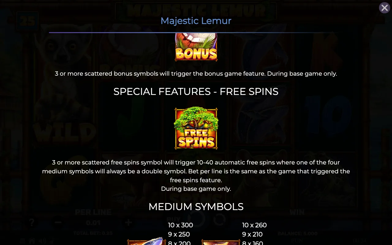 Special features - free spins — Majestic Lemur