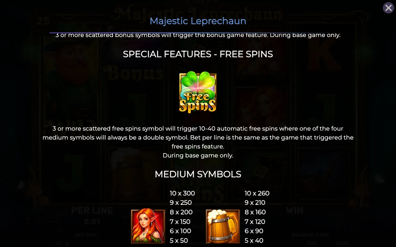 Special features - free spins — Majestic Leprechaun