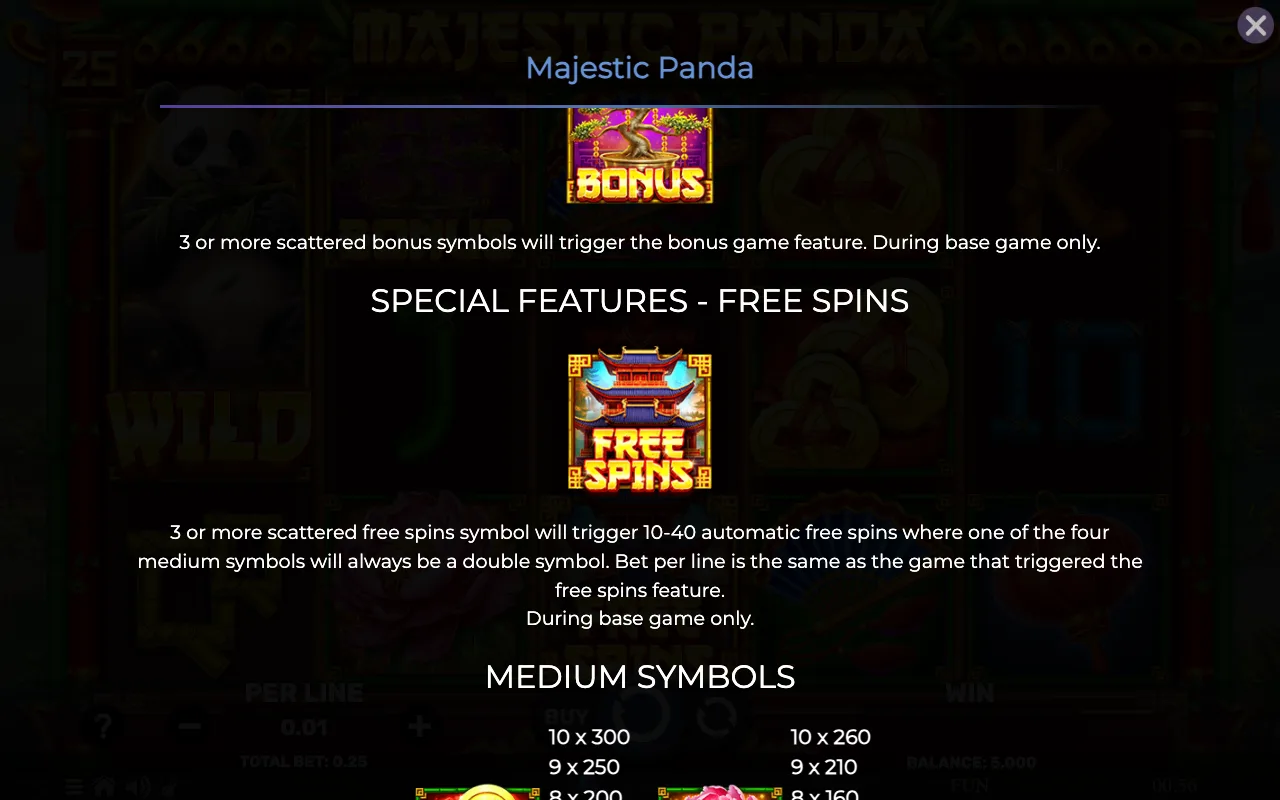 Special features - free spins — Majestic Panda