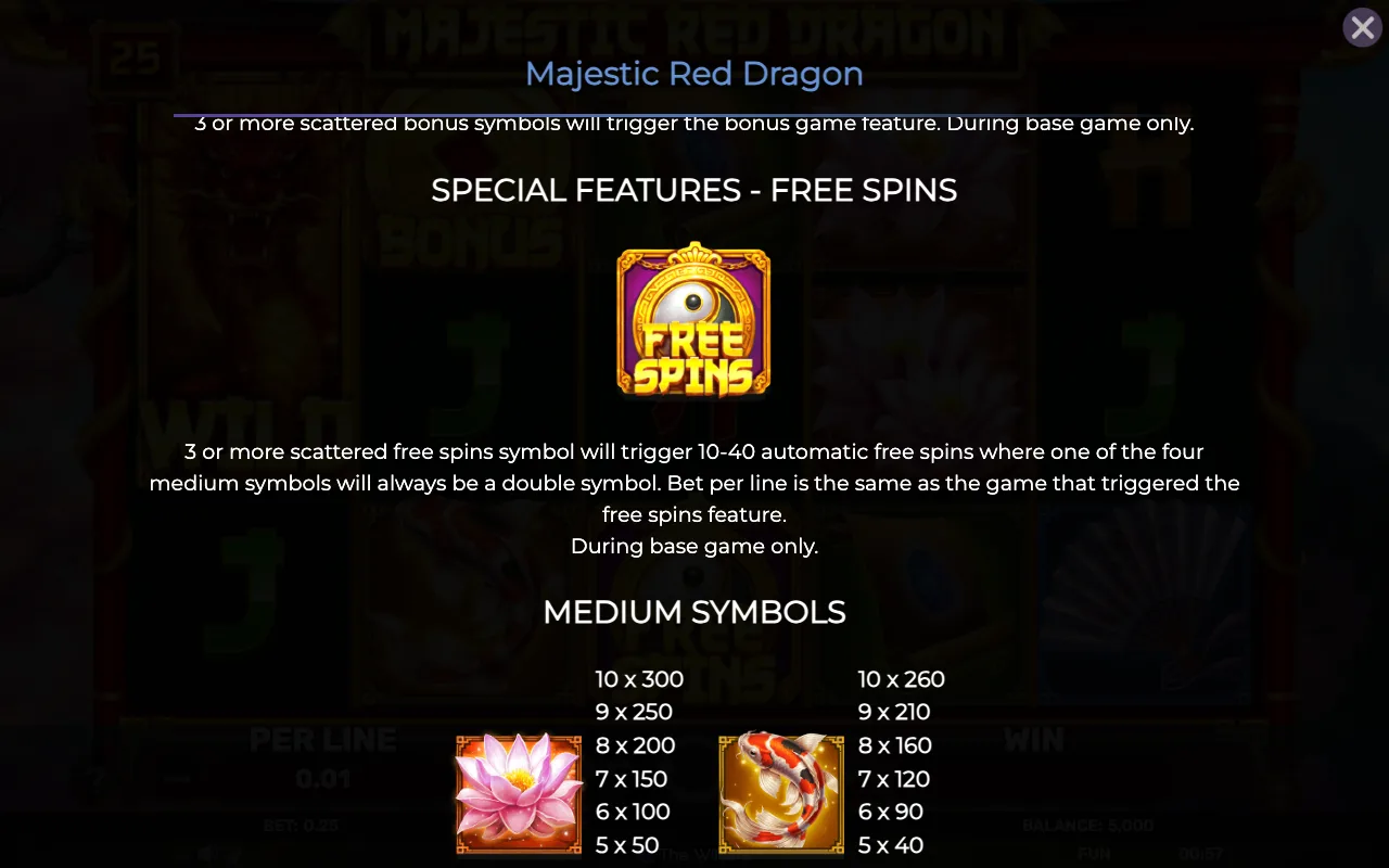 Special features - free spins — Majestic Red Dragon