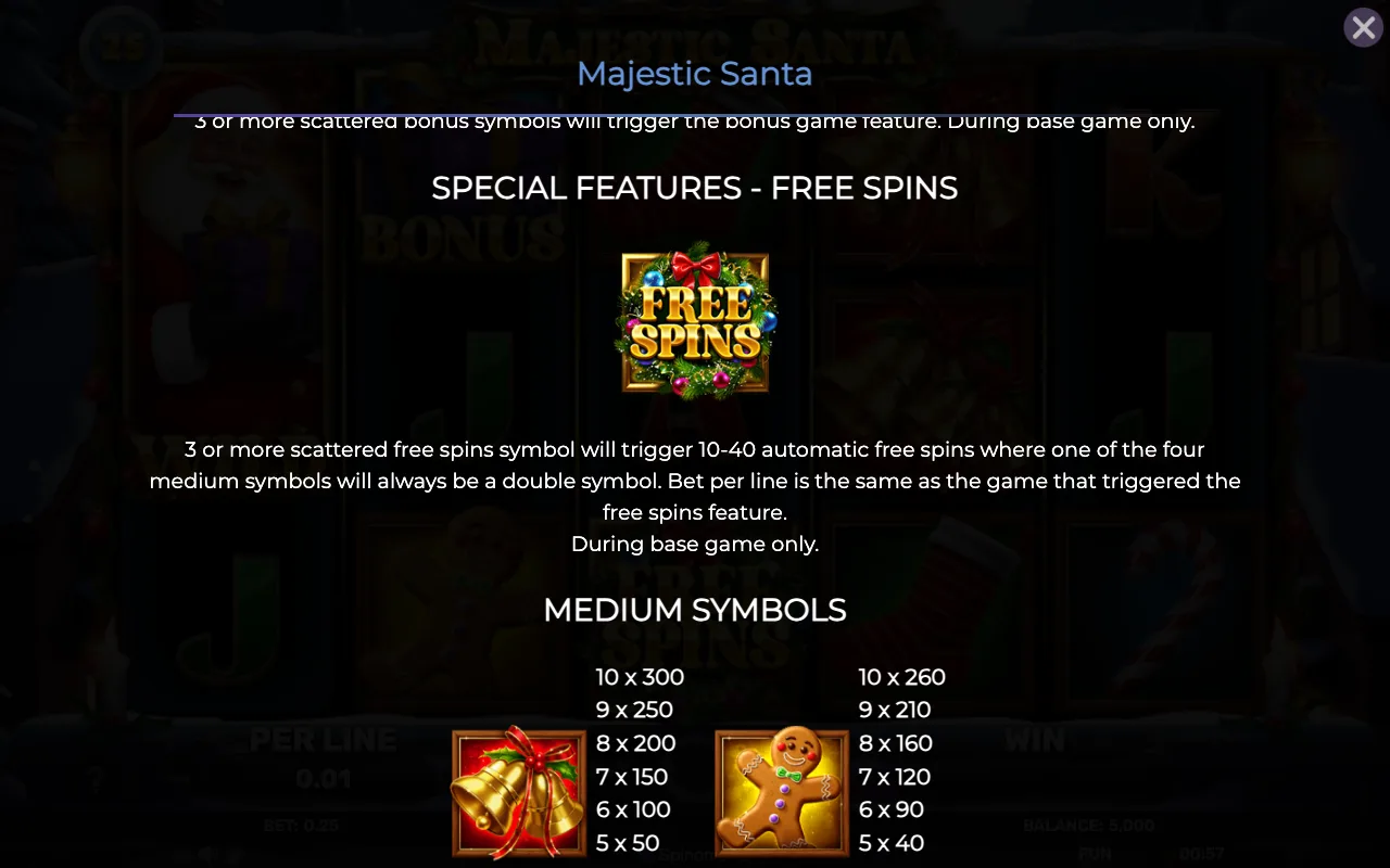 Special features - free spins — Majestic Santa