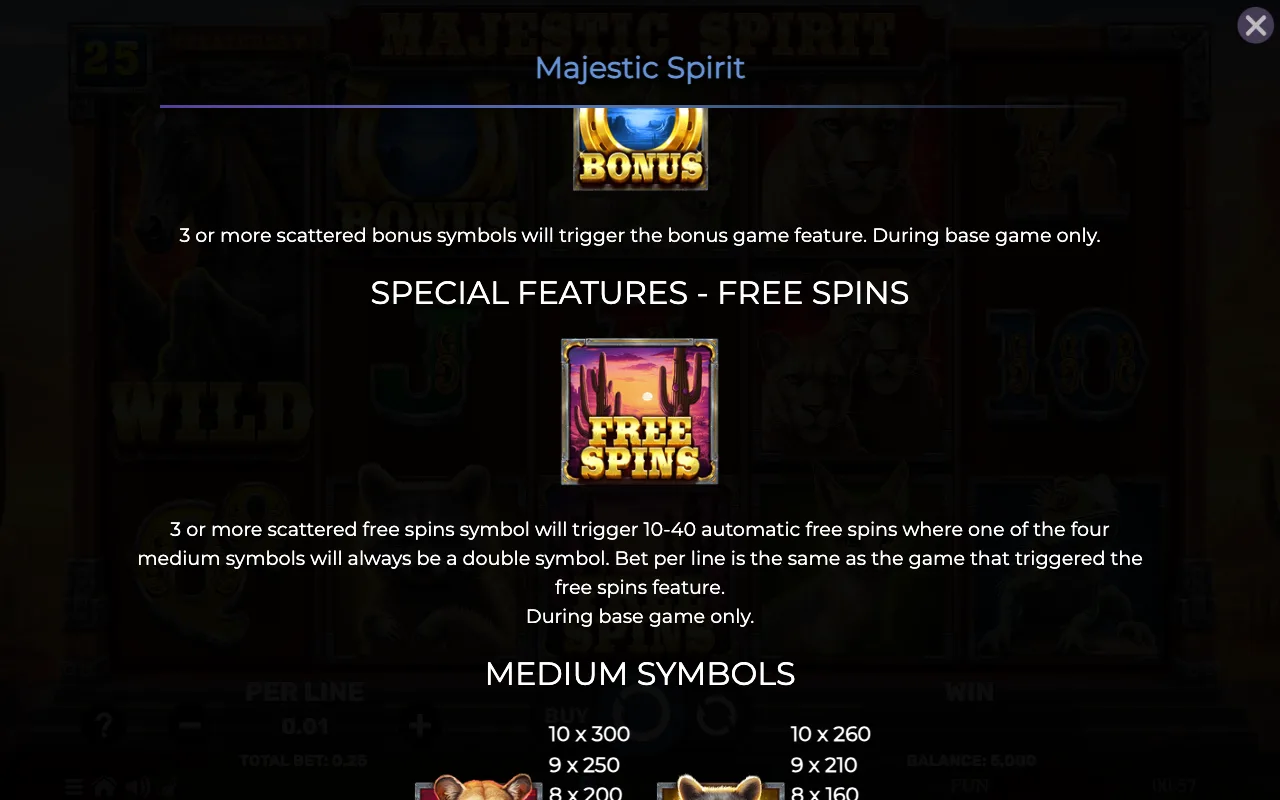 Special features - free spins — Majestic Spirit