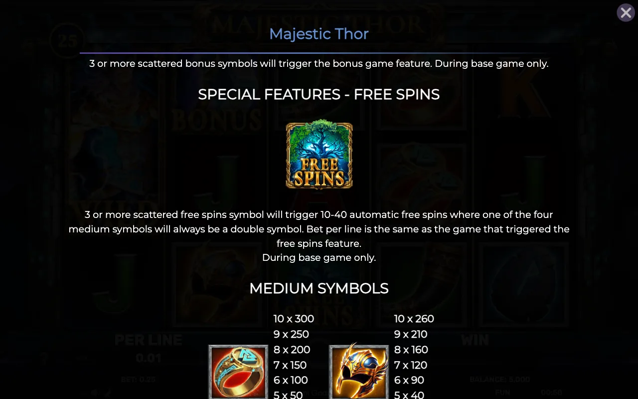 Special features - free spins — Majestic Thor