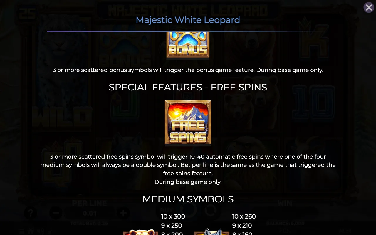 Special features - free spins — Majestic White Leopard