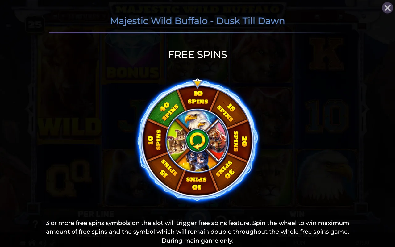 Free spins — Majestic Wild Buffalo Dusk Till Dawn