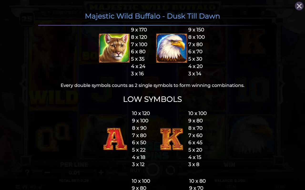 Game rules, page 5 — Majestic Wild Buffalo Dusk Till Dawn