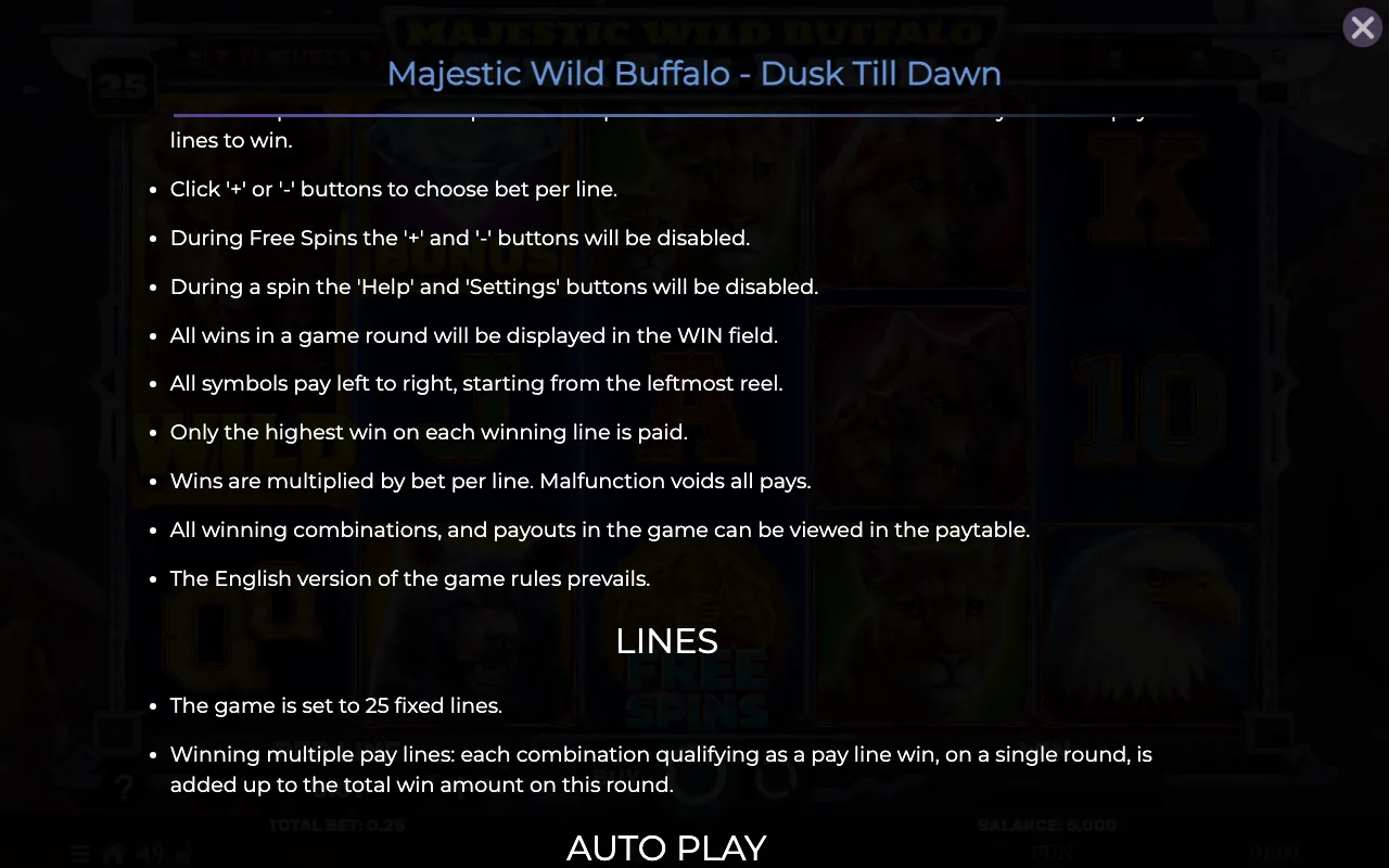Game rules, page 7 — Majestic Wild Buffalo Dusk Till Dawn