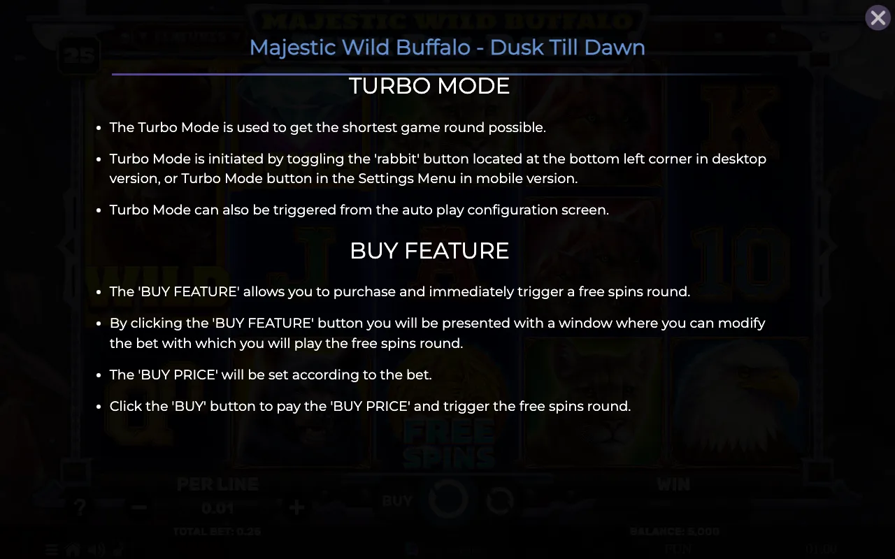 Game rules, page 8 — Majestic Wild Buffalo Dusk Till Dawn