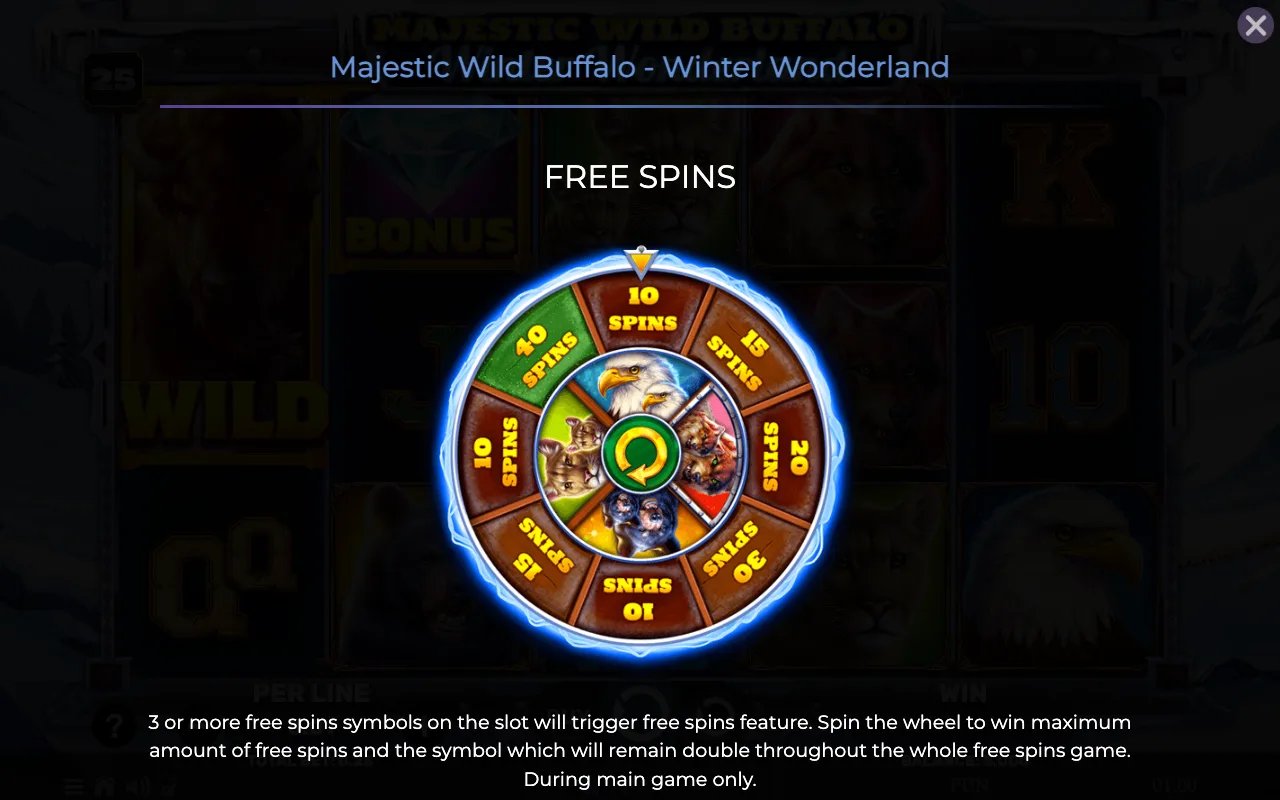 Free spins — Majestic Wild Buffalo Winter Wonderland