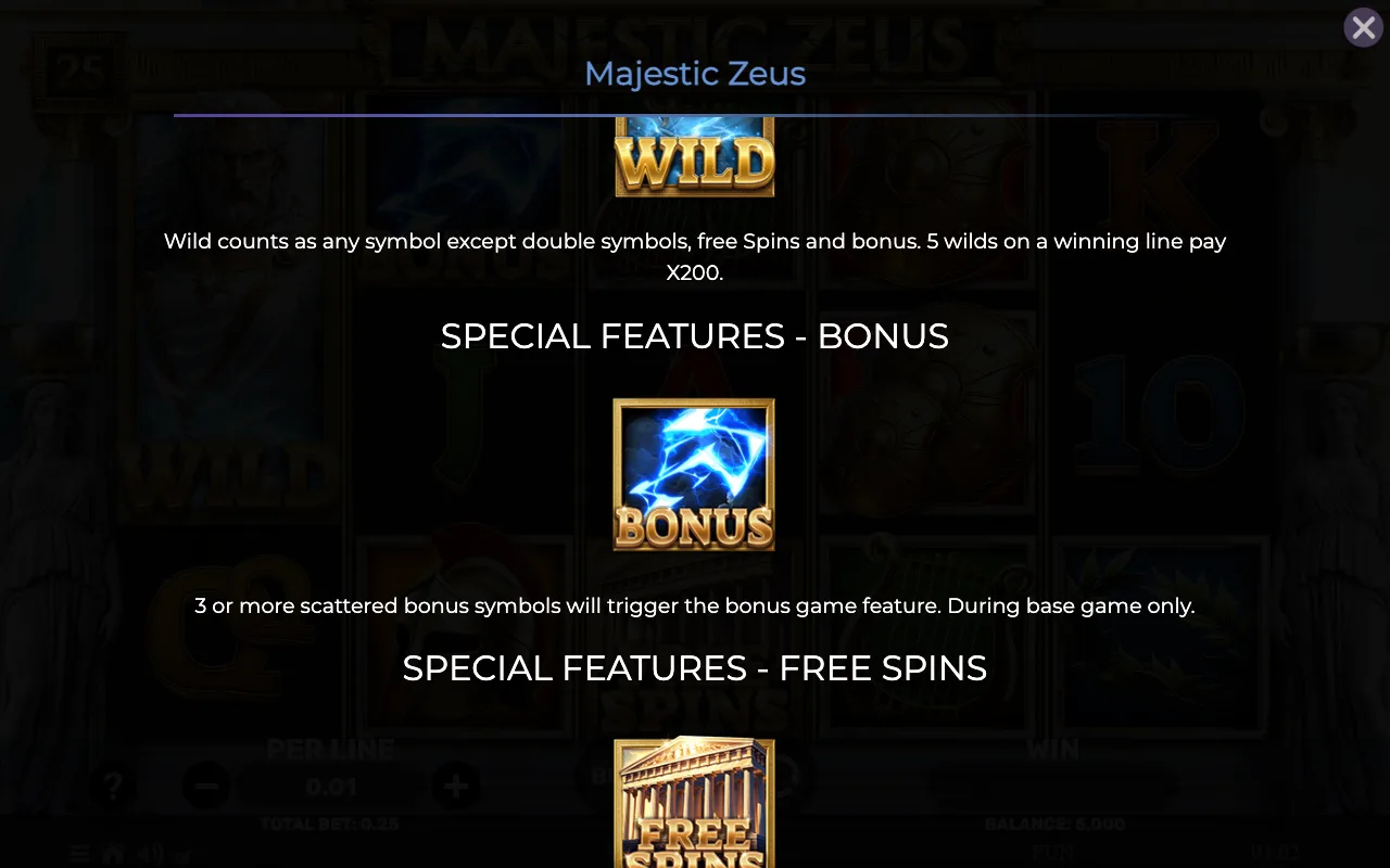 Special features - bonus — Majestic Zeus