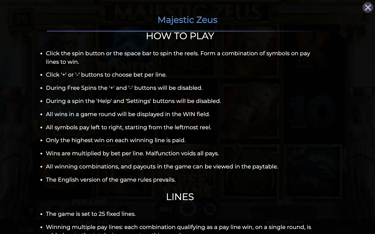 How to play — Majestic Zeus