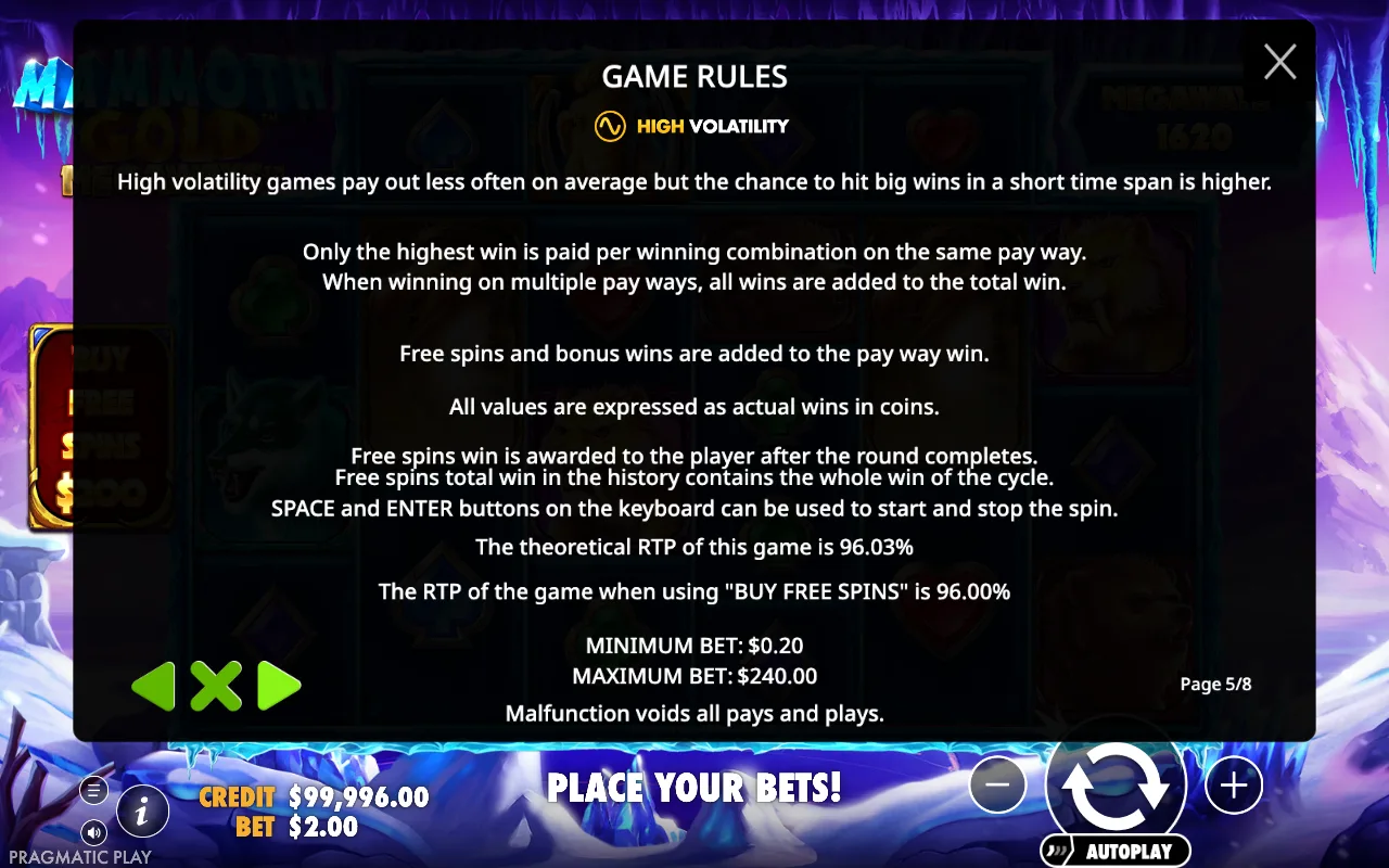 Game rules — Mammoth Gold Megaways