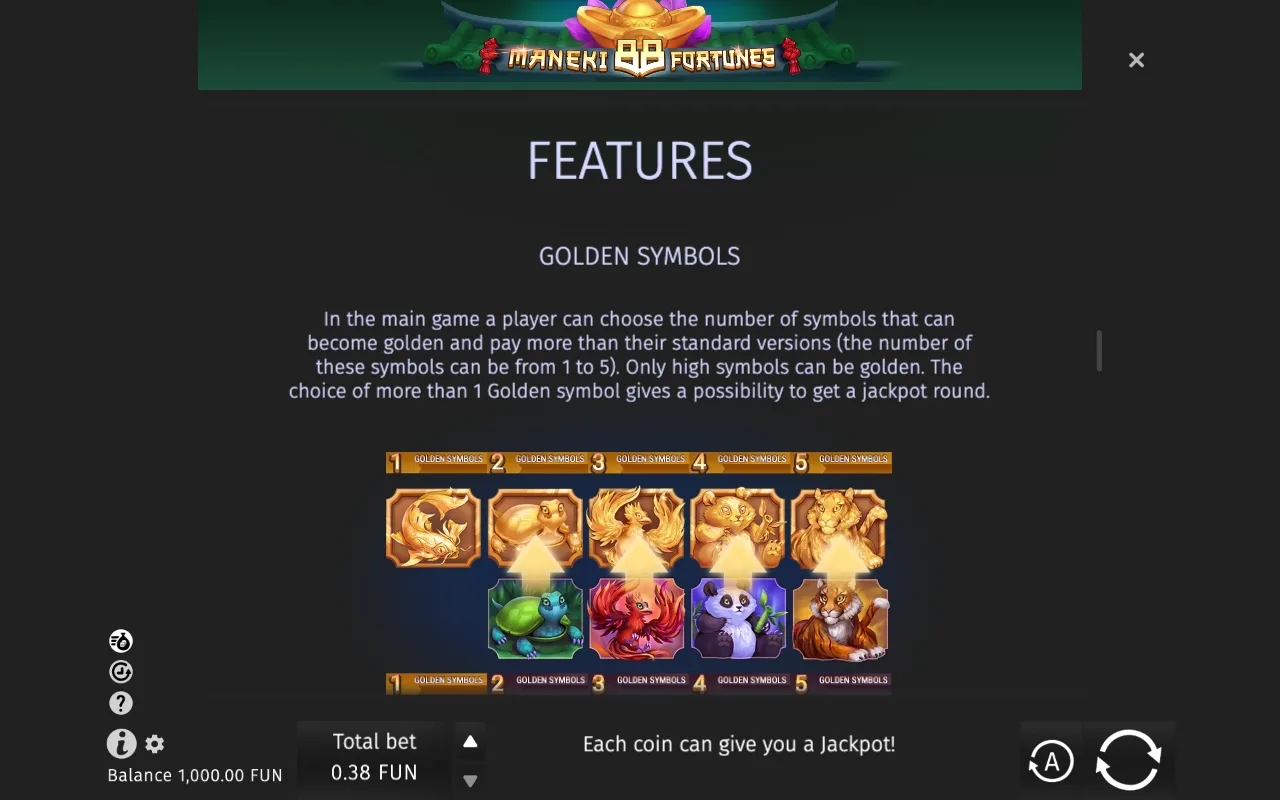 Golden symbols — Maneki 88 Fortunes