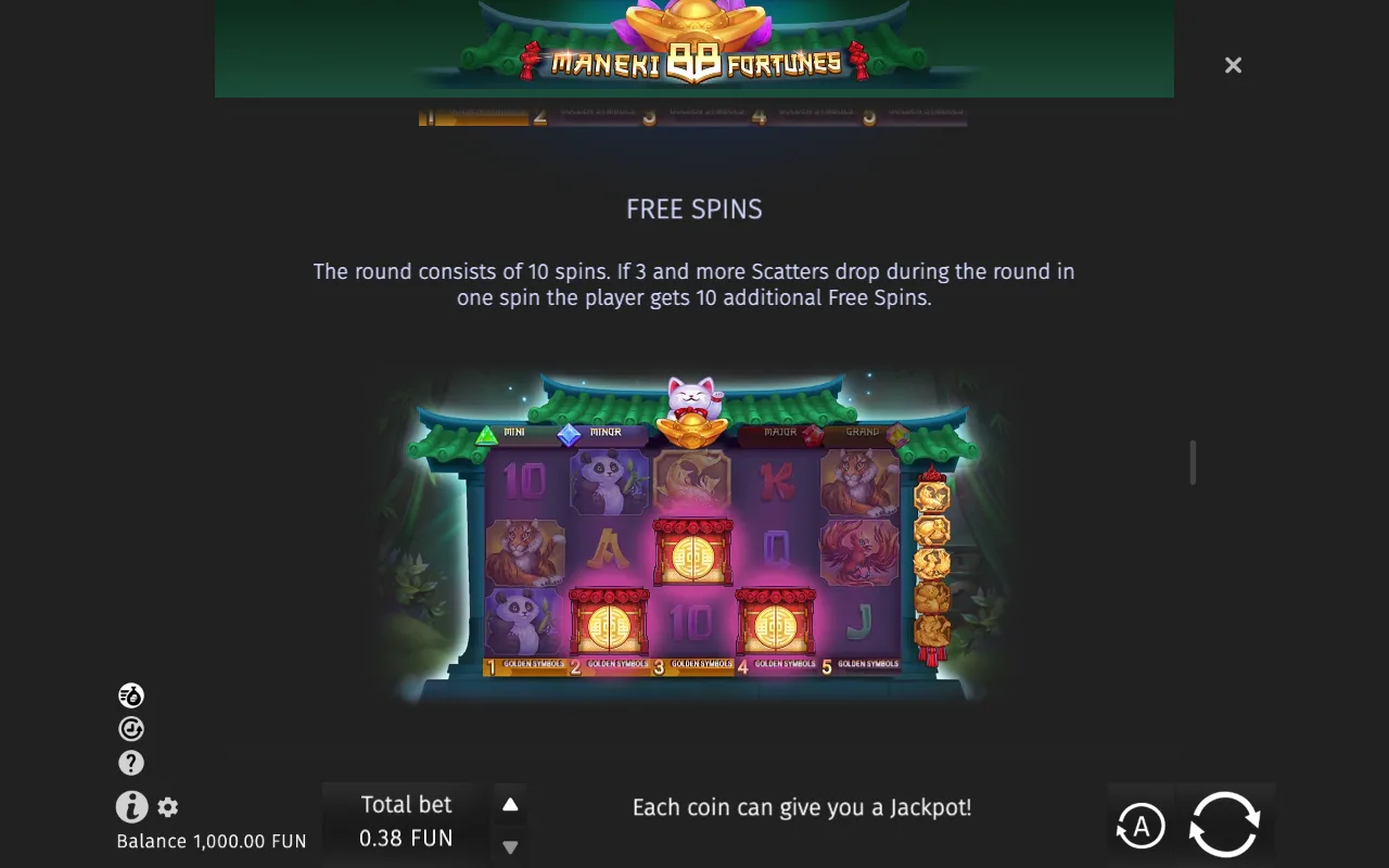 Free spins — Maneki 88 Fortunes