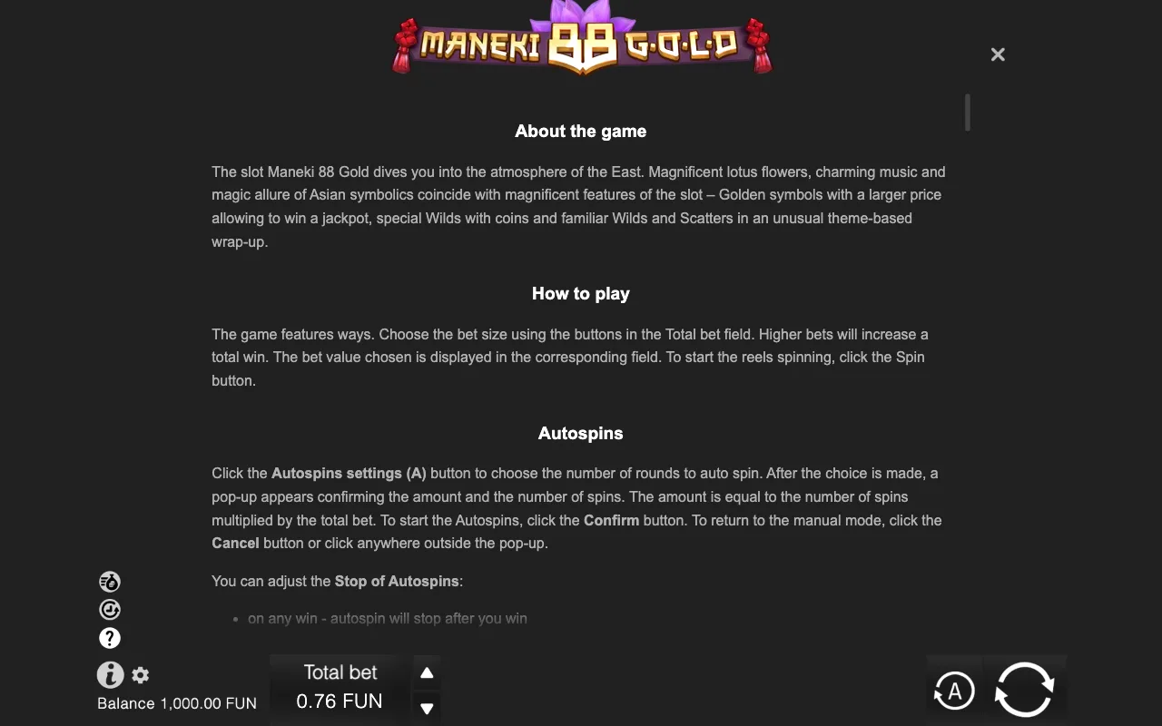 Game rules, page 6 — Maneki 88 Gold