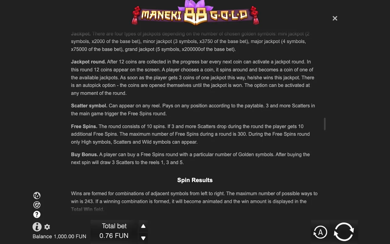 Game rules, page 8 — Maneki 88 Gold