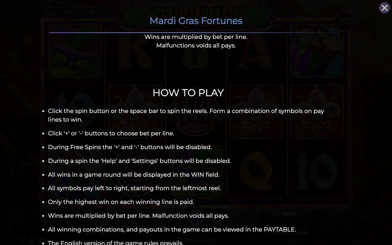 How to play — Mardi Gras Fortunes