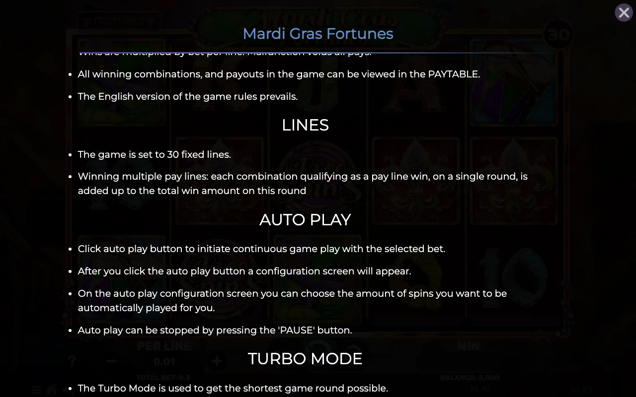 Game rules, page 6 — Mardi Gras Fortunes