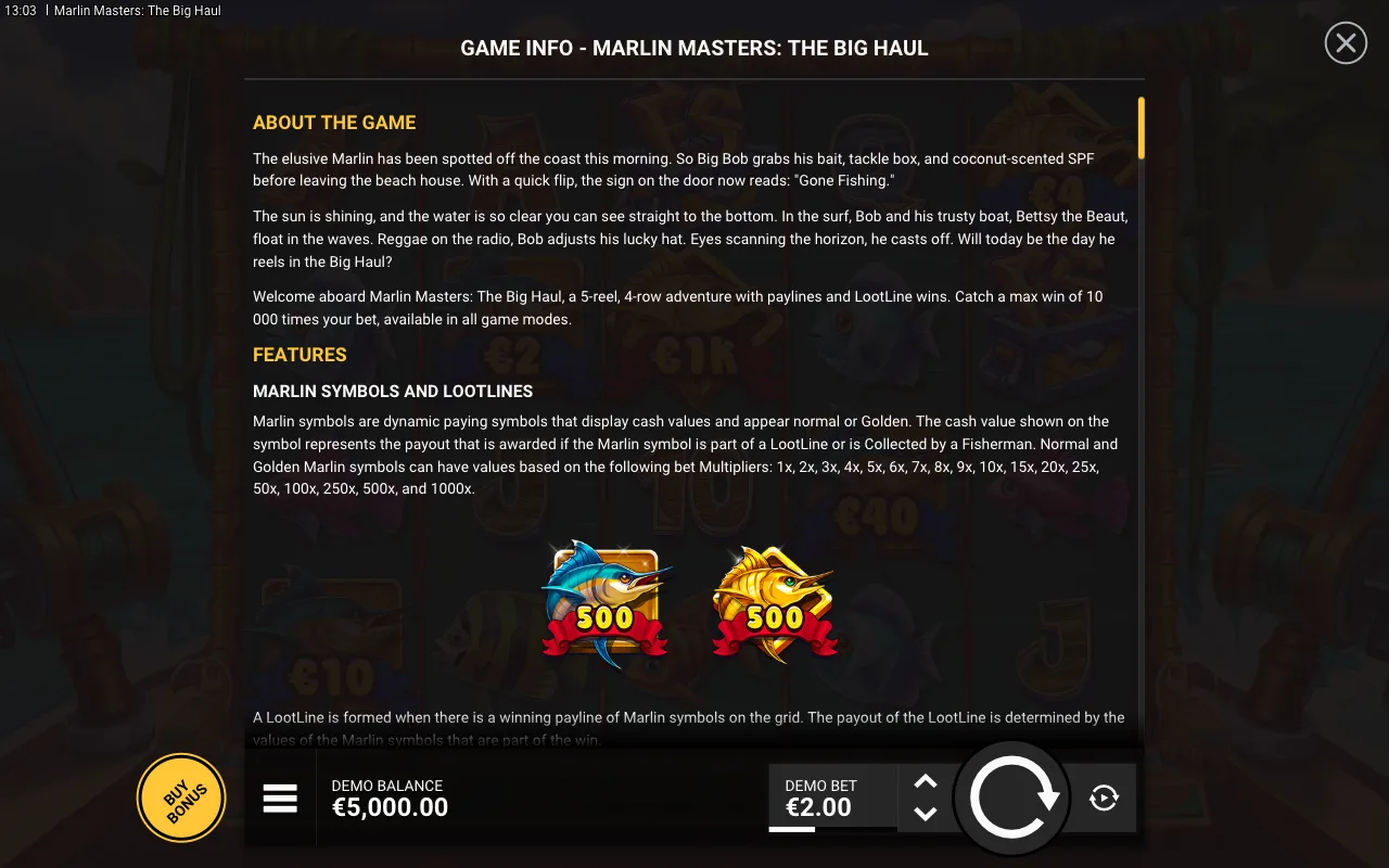 Game rules, page 1 — Marlin Masters: The Big Haul