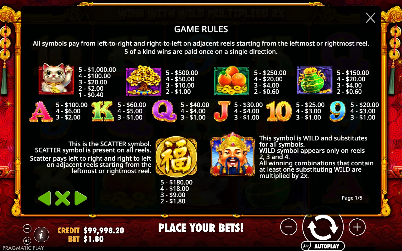 Game rules — Master Chen's Fortune