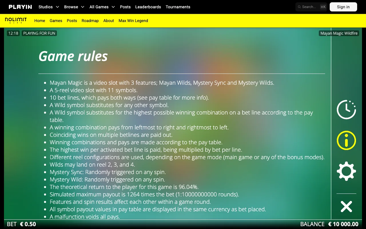 Game rules, page 1 — Mayan Magic Wildfire