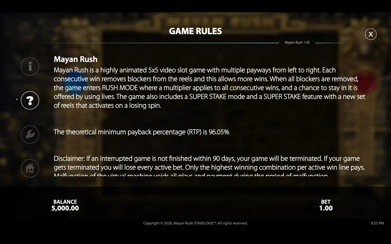 Game rules — Mayan Rush