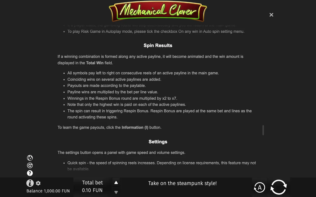 Game rules, page 9 — Mechanical Clover