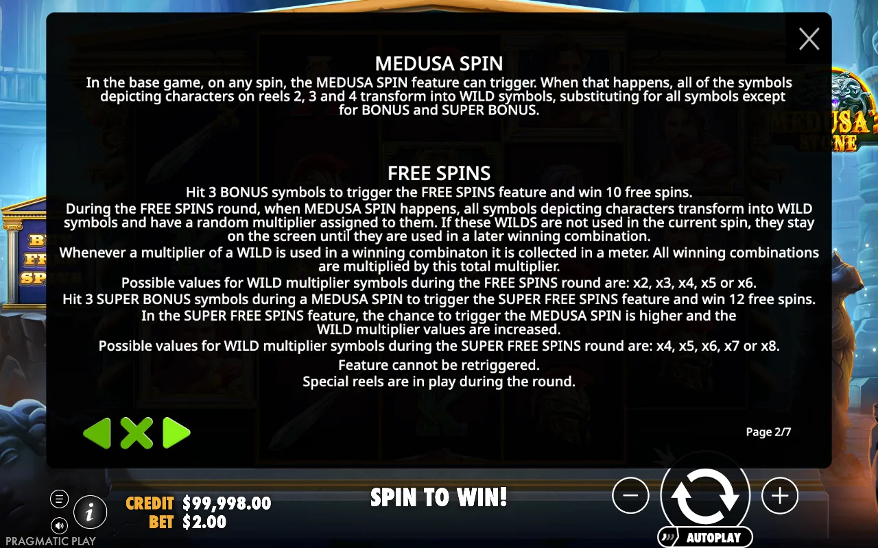 Free spins — Medusa's Stone