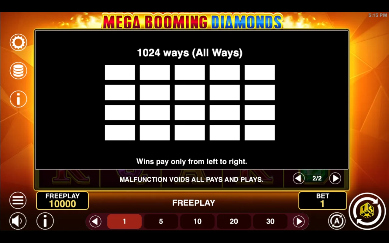 Game rules, page 2 — Mega Booming Diamonds