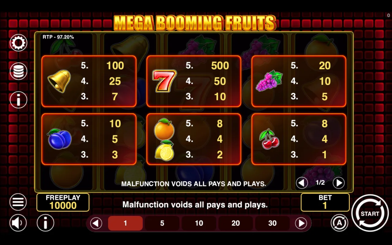 Game rules, page 1 — Mega Booming Fruits