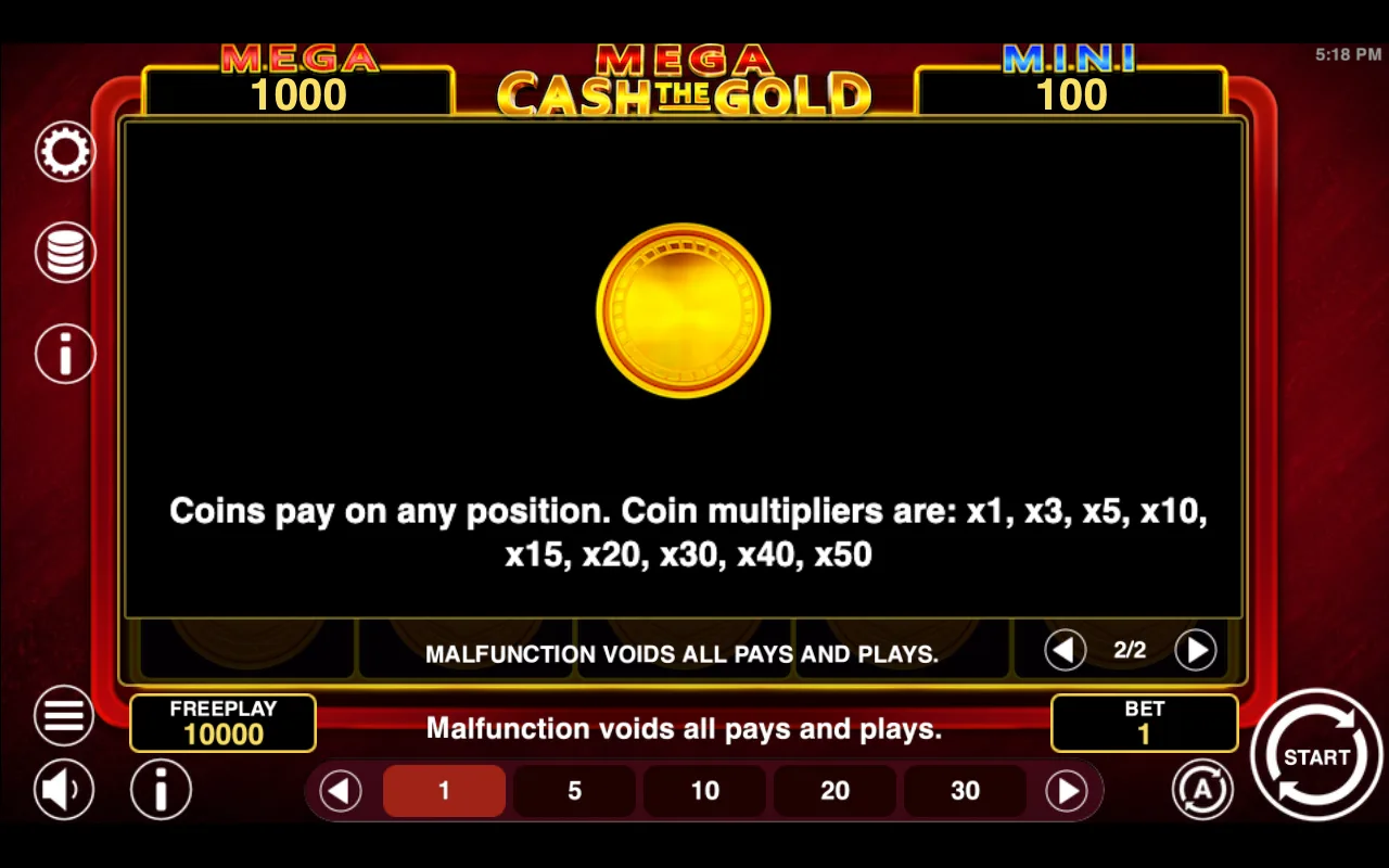 Game rules, page 2 — Mega Cash The Gold