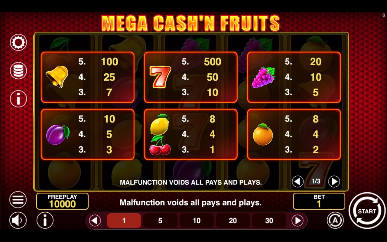 Game rules, page 1 — Mega Cashn Fruits