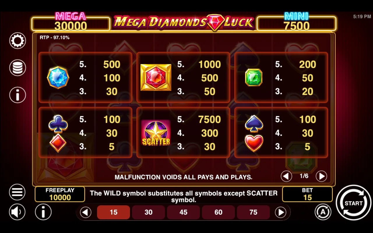 Game rules, page 1 — Mega Diamonds Luck