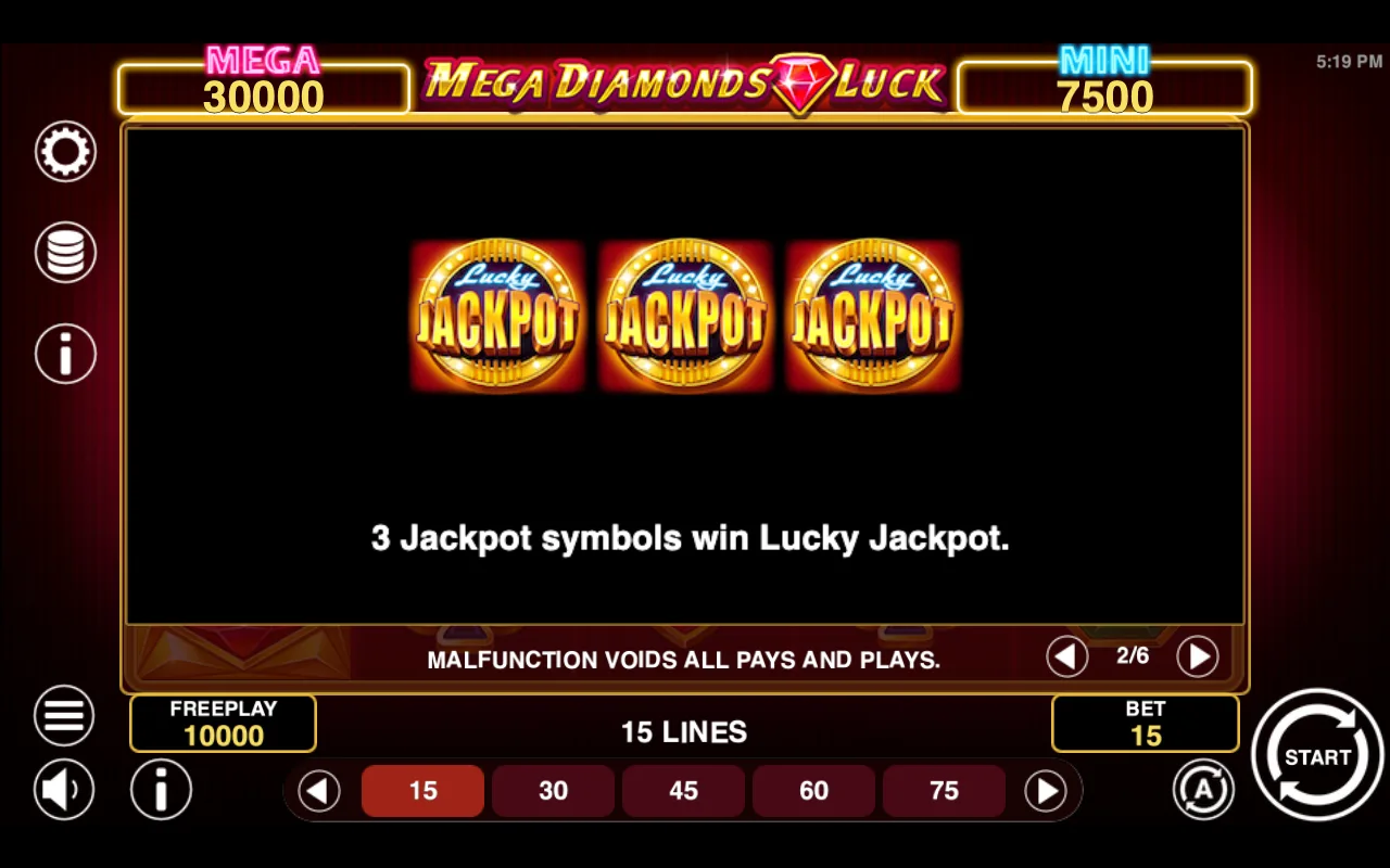 Game rules, page 2 — Mega Diamonds Luck