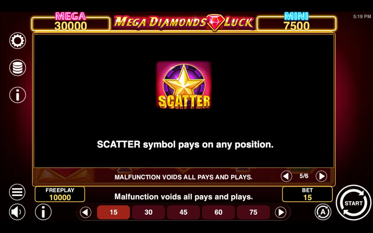 Game rules, page 5 — Mega Diamonds Luck