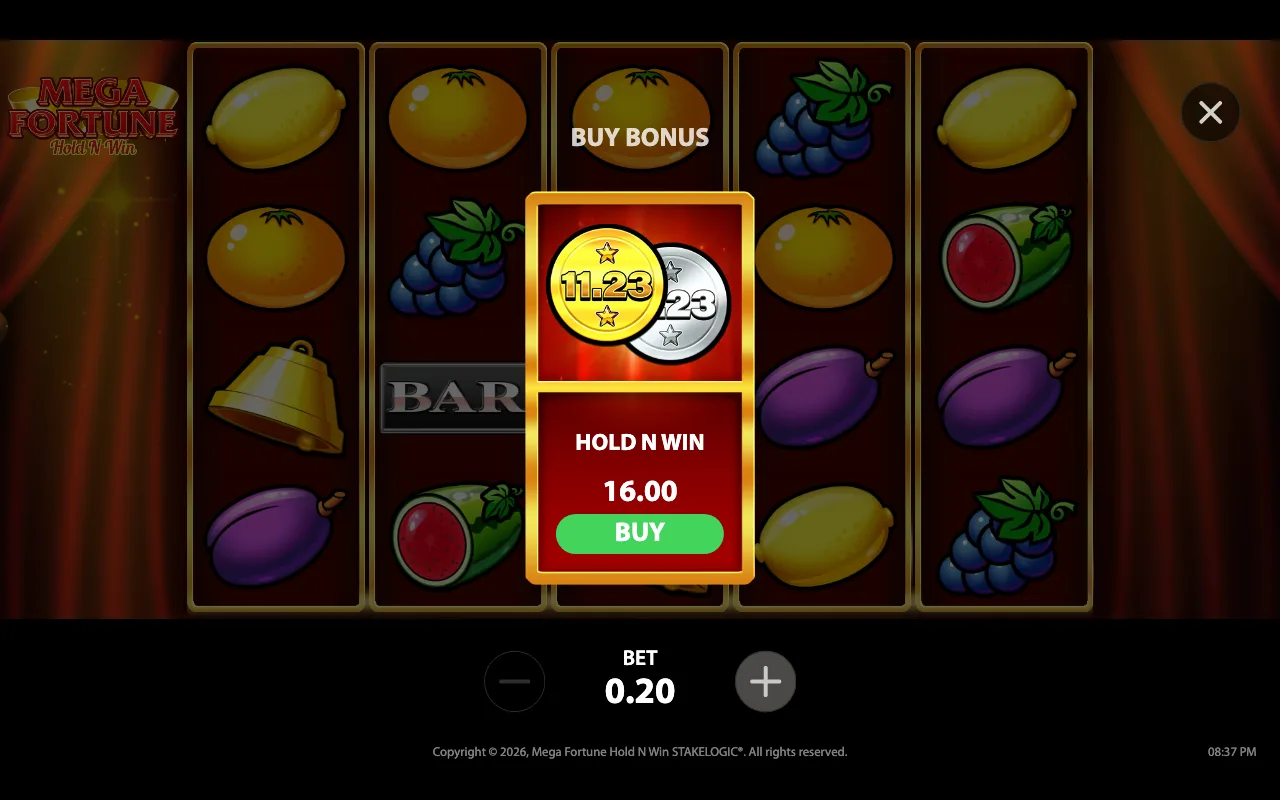 Buying the feature — Mega Fortune Hold n Win