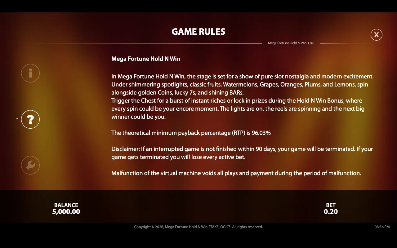 Game rules — Mega Fortune Hold n Win