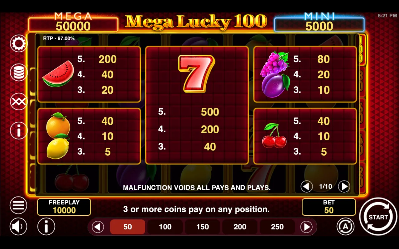 Game rules, page 1 — Mega Lucky 100