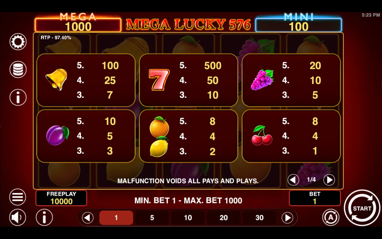 Game rules, page 1 — Mega Lucky 576