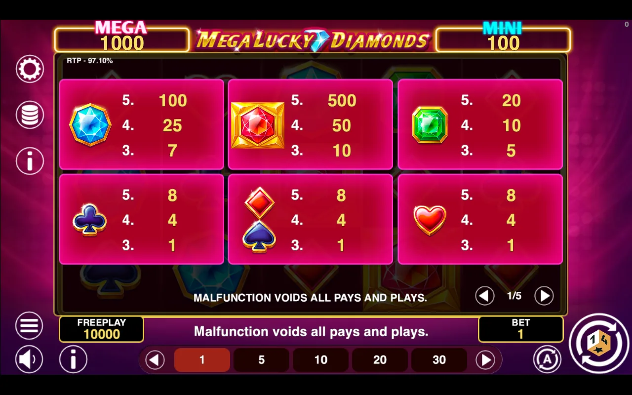 Game rules, page 1 — Mega Lucky Diamonds Hold And Win