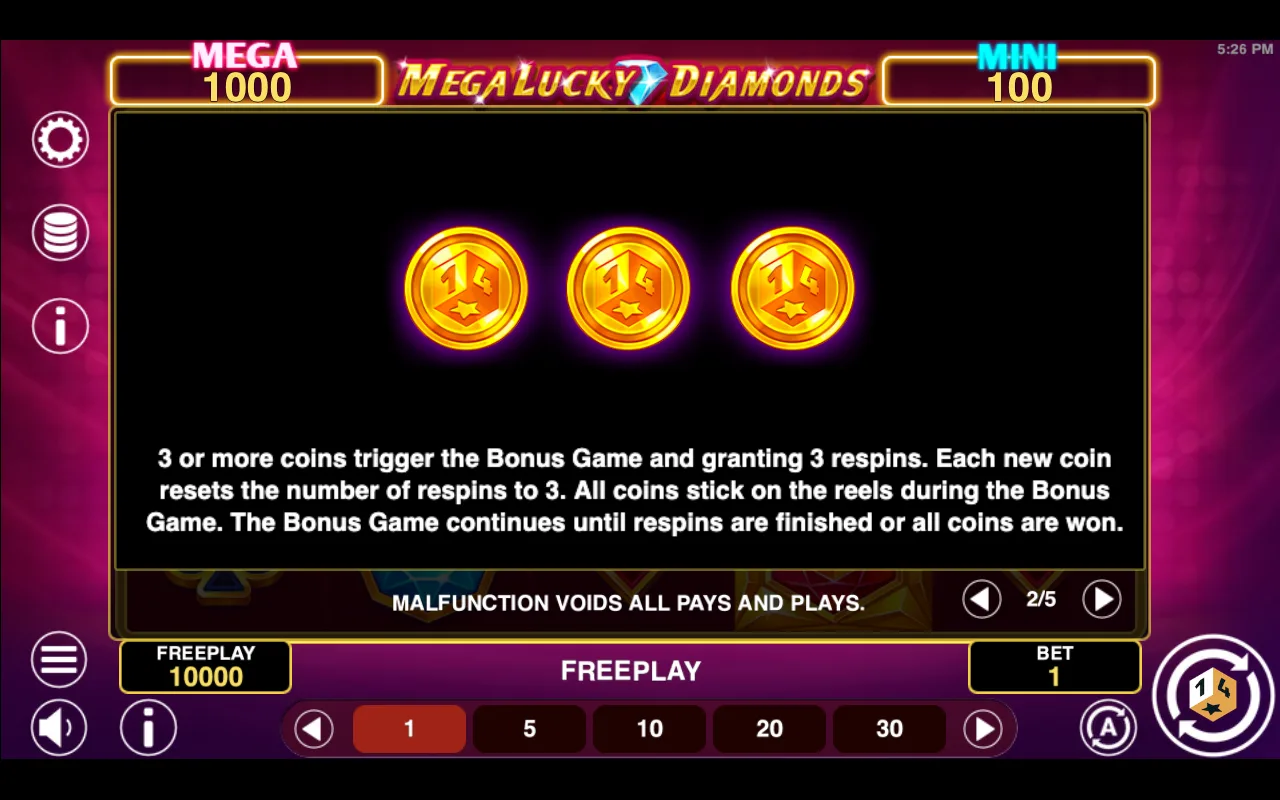 Game rules, page 2 — Mega Lucky Diamonds Hold And Win