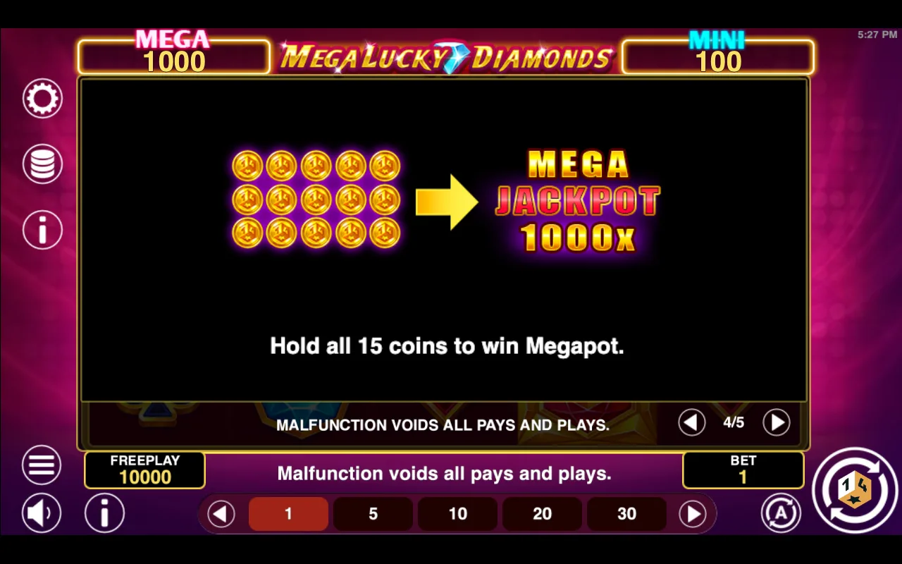 Game rules, page 4 — Mega Lucky Diamonds Hold And Win
