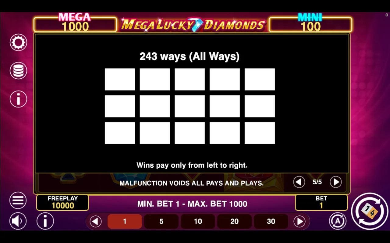 Game rules, page 5 — Mega Lucky Diamonds Hold And Win
